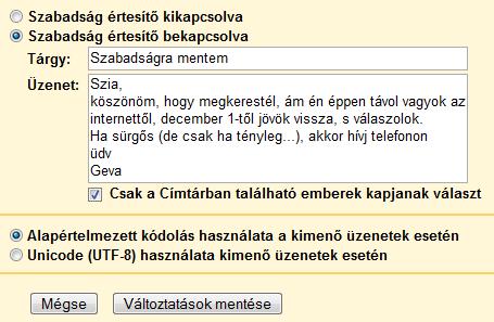 Gmail fiók szabadságos értesítő beállítása