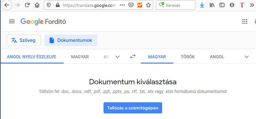 Google fordító, dokumentum fordítása