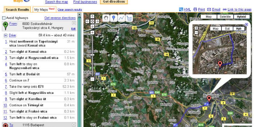Google Maps - útvonalterv Google Maps - útvonalterv