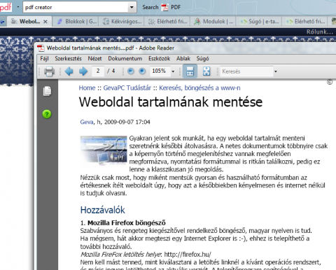 Weboldal mentése PDF doksiba