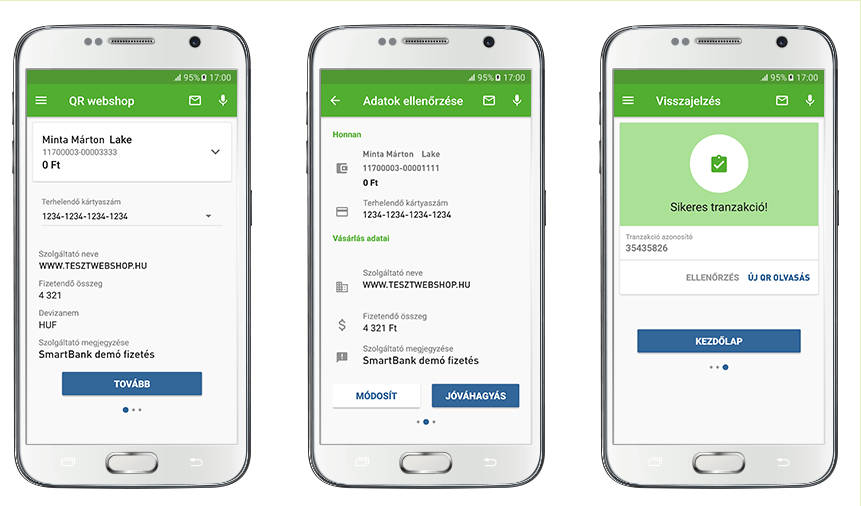 OTP SmartBank sikeres fizetés, egy-két képernyő a mobilos fizetésről - forrás OTP Bank 