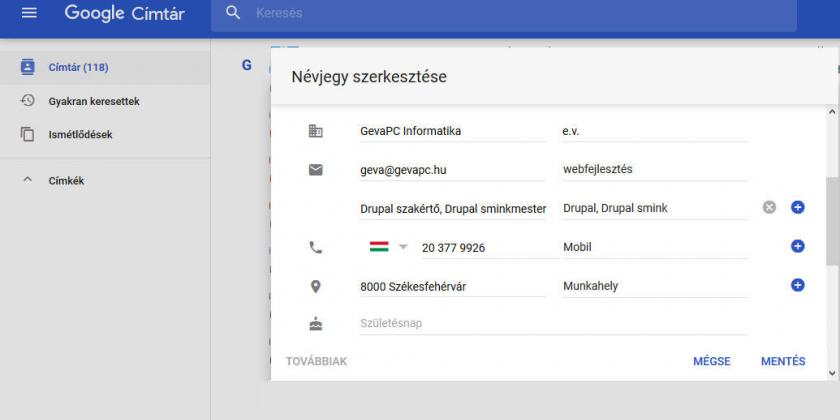 Gmail címtár - névjegyek Gmail címtár - névjegyek